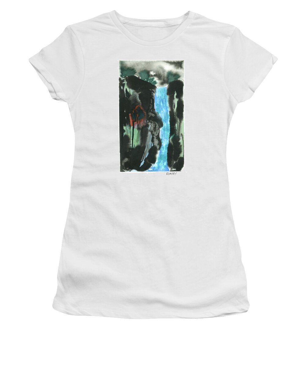  Women's T-Shirt featuring the painting Long Falls by Rhodes Rumsey