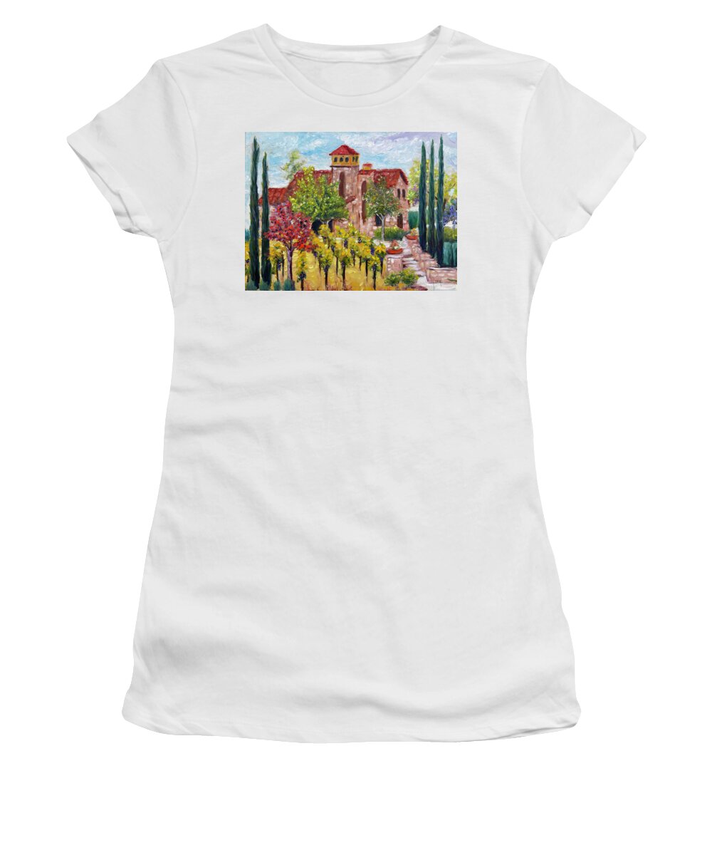 Lorimar Vineyard And Winery Women's T-Shirt featuring the painting Lorimar in Autumn by Roxy Rich