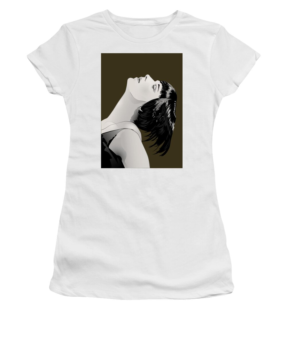 Louise Brooks Official Women's T-Shirt featuring the digital art Louise Brooks in Berlin - Ochre Umber by Louise Brooks