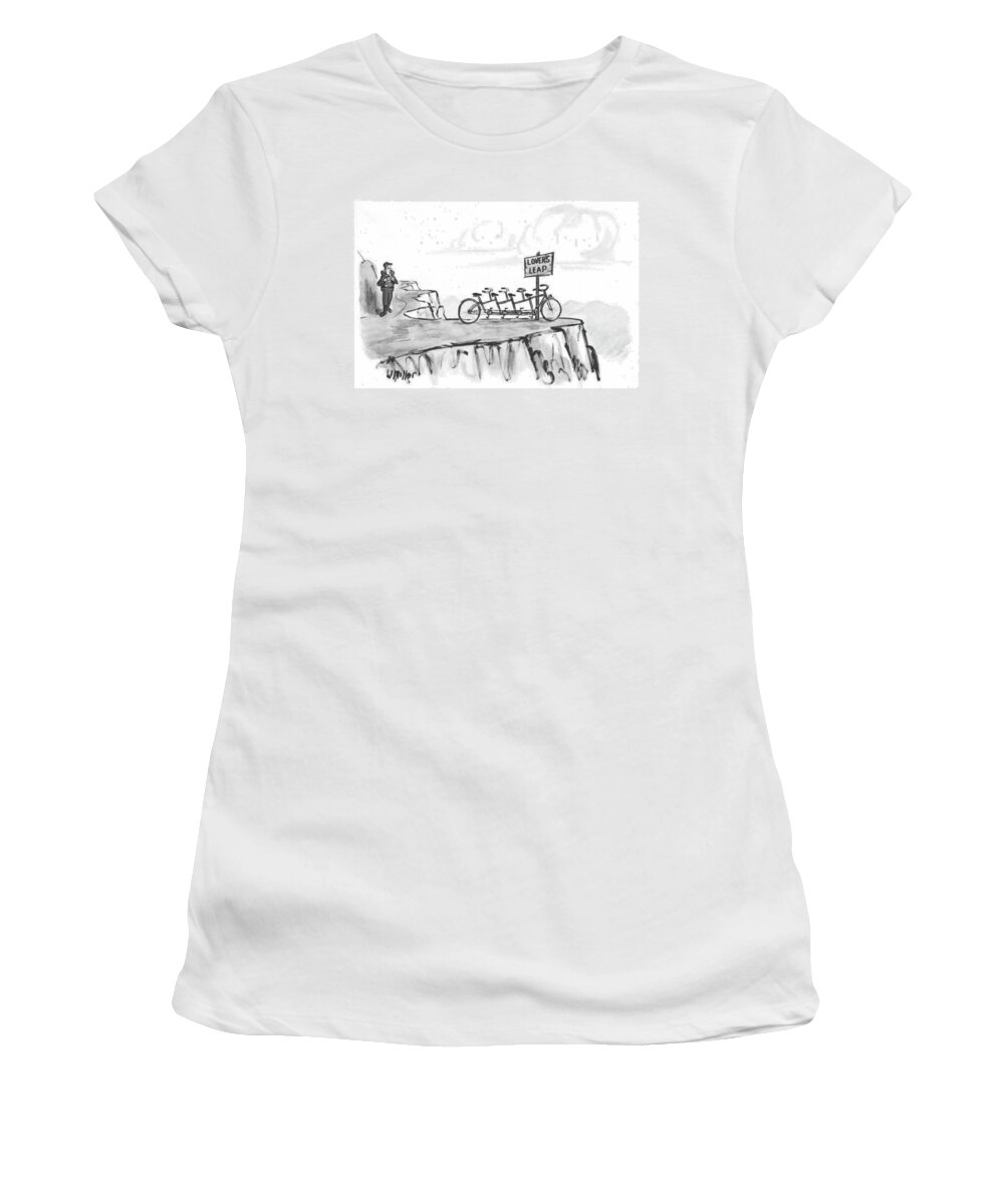 Captionless Women's T-Shirt featuring the drawing Lover's Leap by Warren Miller