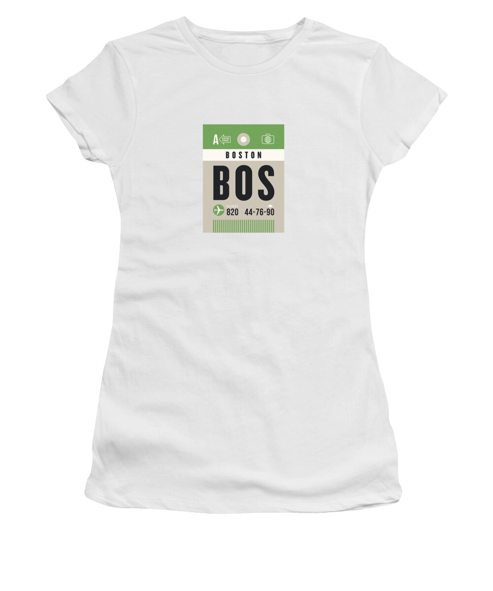 Airline Women's T-Shirt featuring the digital art Luggage Tag A - BOS Boston USA by Organic Synthesis