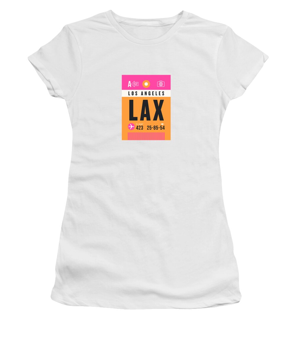 Airline Women's T-Shirt featuring the digital art Luggage Tag A - LAX Los Angeles USA by Organic Synthesis