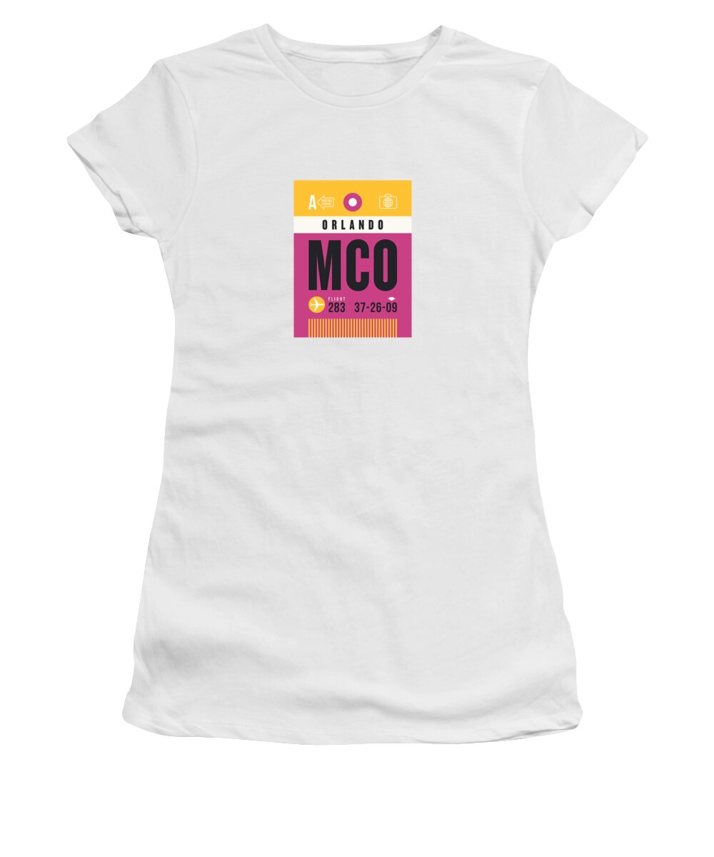 Airline Women's T-Shirt featuring the digital art Luggage Tag A - MCO Orlando USA by Organic Synthesis