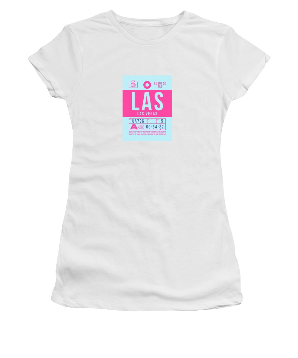 Airline Women's T-Shirt featuring the digital art Luggage Tag B - LAS Las Vegas USA by Organic Synthesis