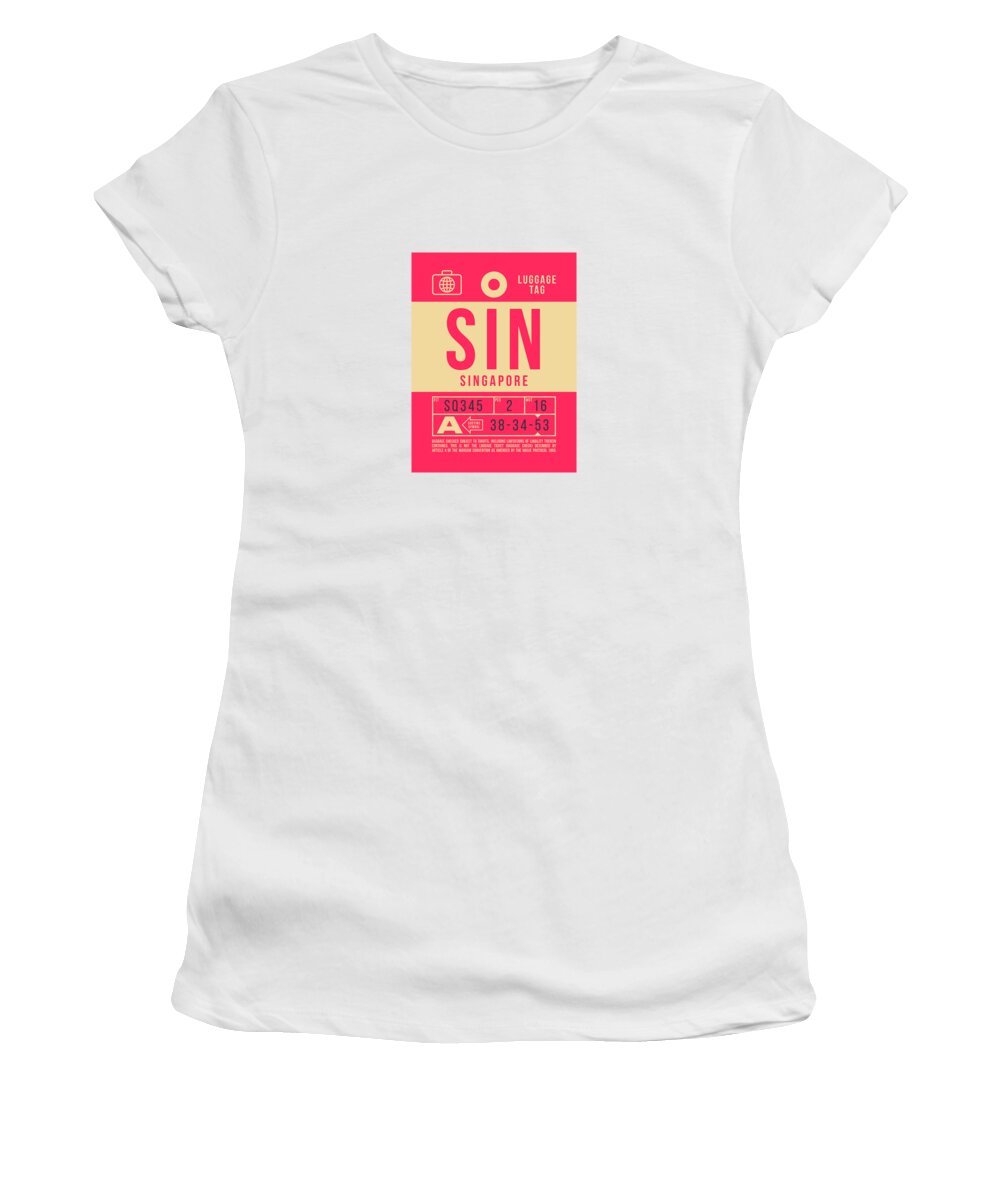 Airline Women's T-Shirt featuring the digital art Luggage Tag B - SIN Singapore by Organic Synthesis