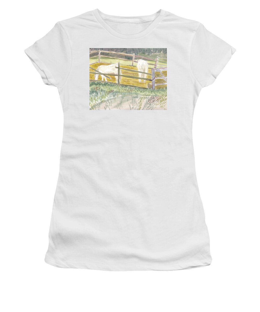 Annapolis Women's T-Shirt featuring the painting Lunchtime for Welsh Ponies by Maryland Outdoor Life
