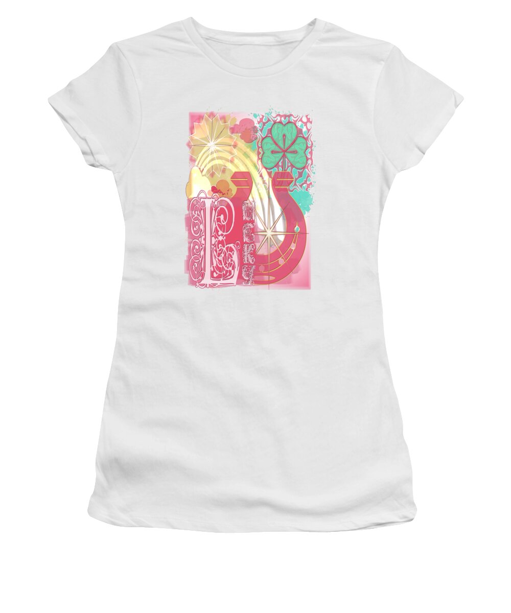 Magenta Women's T-Shirt featuring the digital art Magenta Saint Patrick's Day Lucky Collage March 17th by Delynn Addams