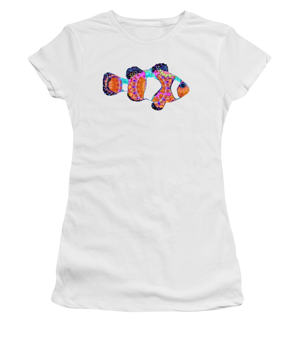 Clown Fish Women's T-Shirt featuring the painting Mandala Clown Fish - Colorful Beach Art - Sharon Cummings by Sharon Cummings