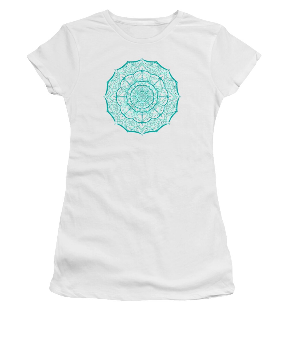 Mandala Women's T-Shirt featuring the digital art Mandala Minty Bloom by Angie Tirado