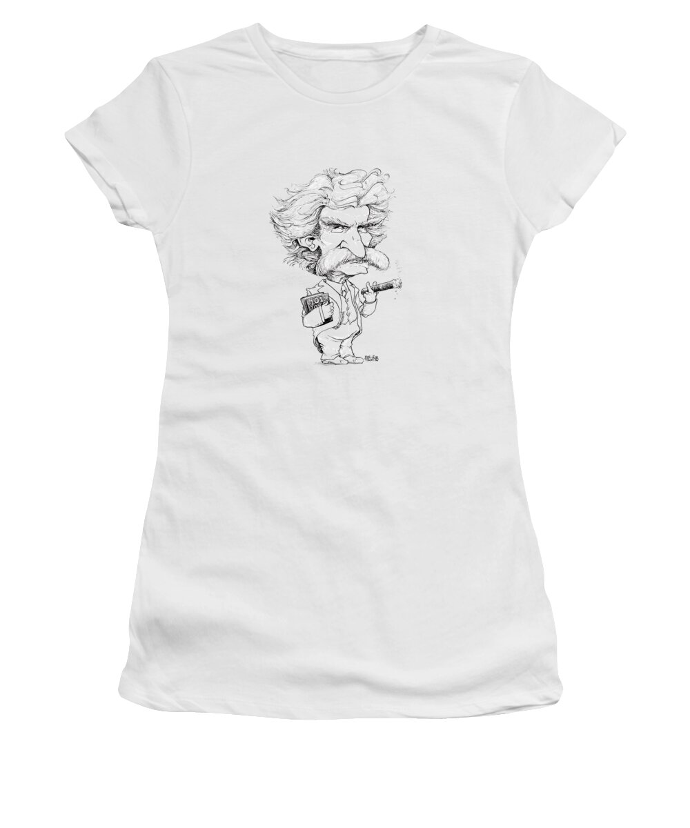 Caricature Women's T-Shirt featuring the drawing Mark Twain by Mike Scott