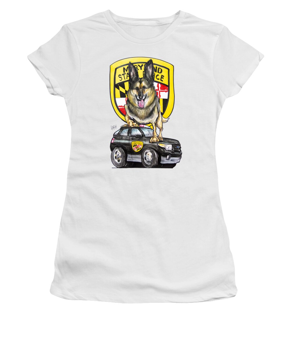 Dog Women's T-Shirt featuring the drawing Maryland Police German Shepherd 2 by Canine Caricatures By John LaFree