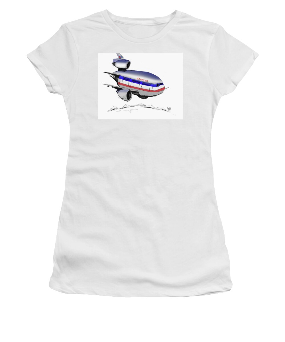 Mcdonnell Women's T-Shirt featuring the drawing McDonnell Douglas DC-10 by Michael Hopkins