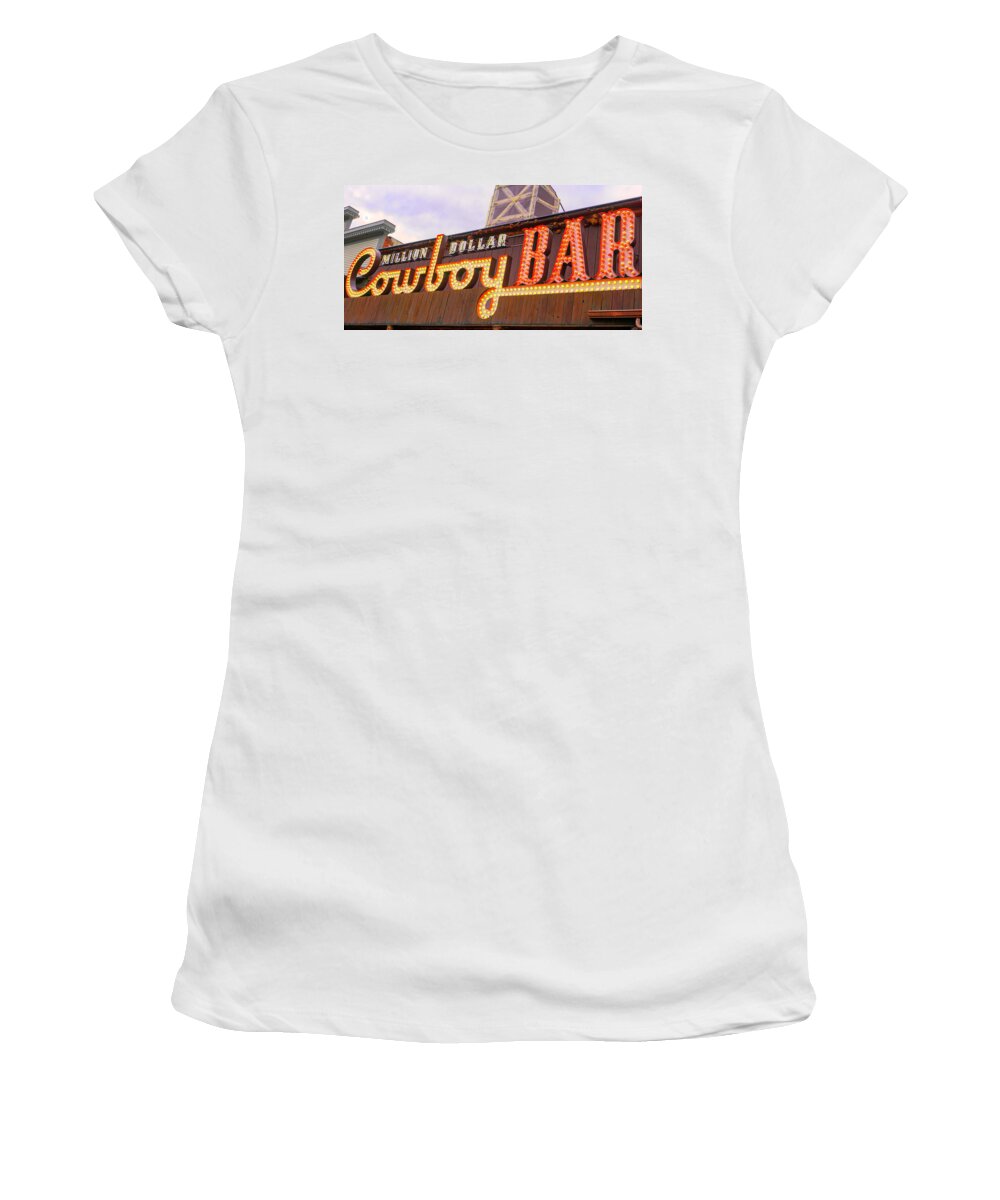 Cowboy Bar Women's T-Shirt featuring the photograph Million Dollar Cowboy Bar YS10 CS by Cathy Anderson