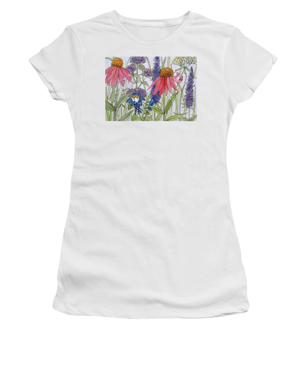 Coneflower Women's T-Shirt featuring the painting Mixed Flowers by Laurie Rohner