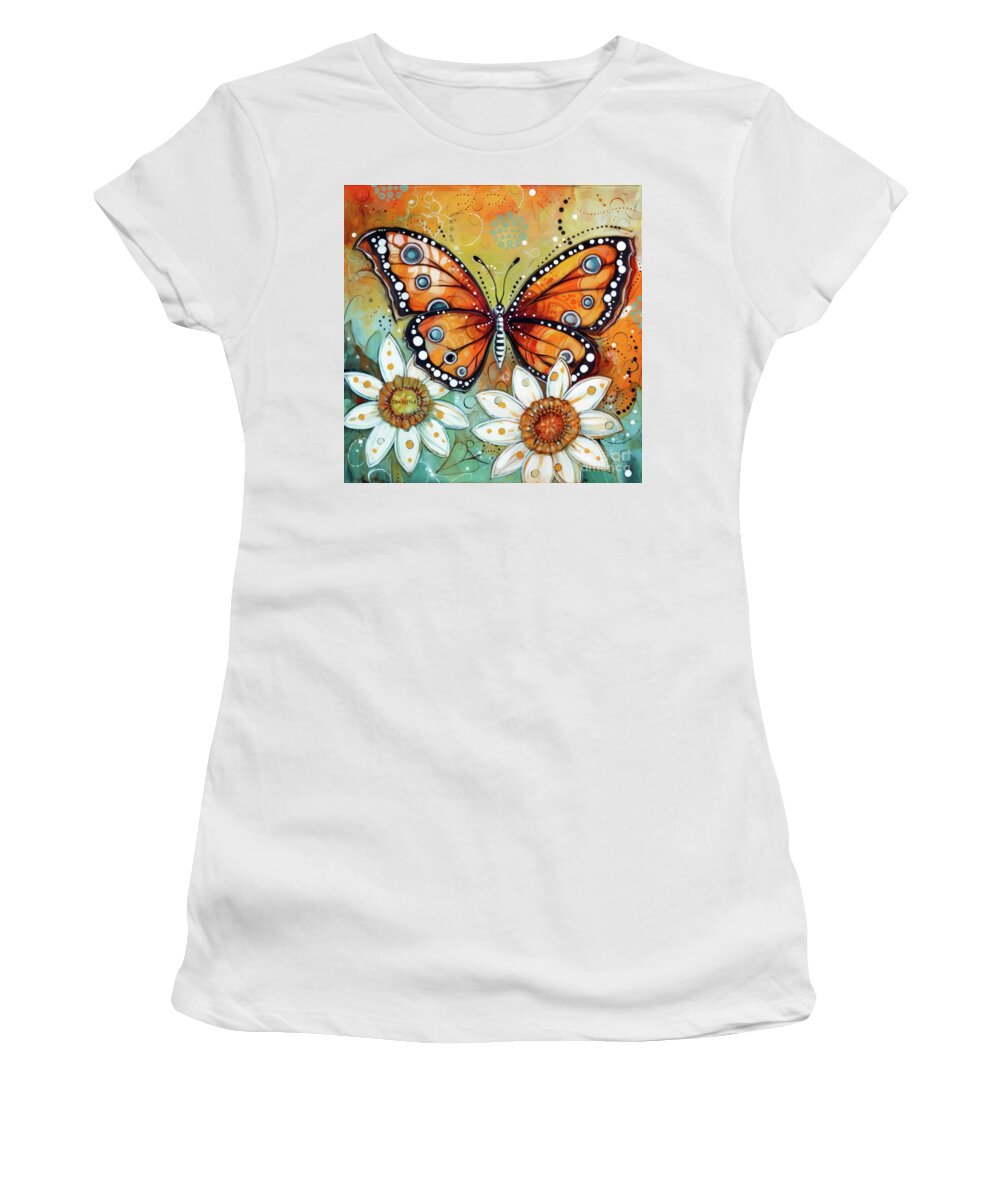 Monarch Butterfly Women's T-Shirt featuring the painting Monarch In The White Daisies by Tina LeCour