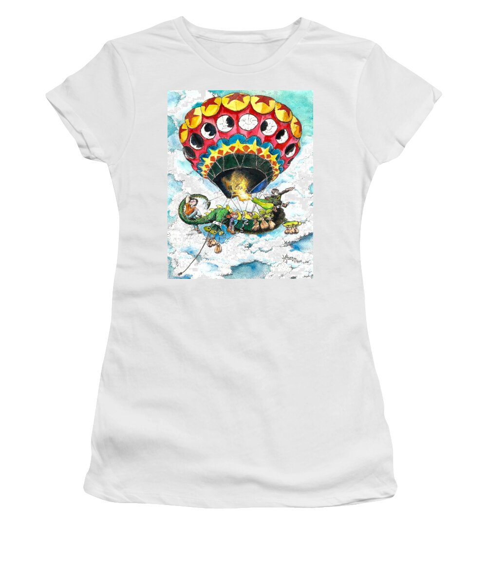 Pen And Ink Women's T-Shirt featuring the painting Montgolfiere Dragon by Merana Cadorette