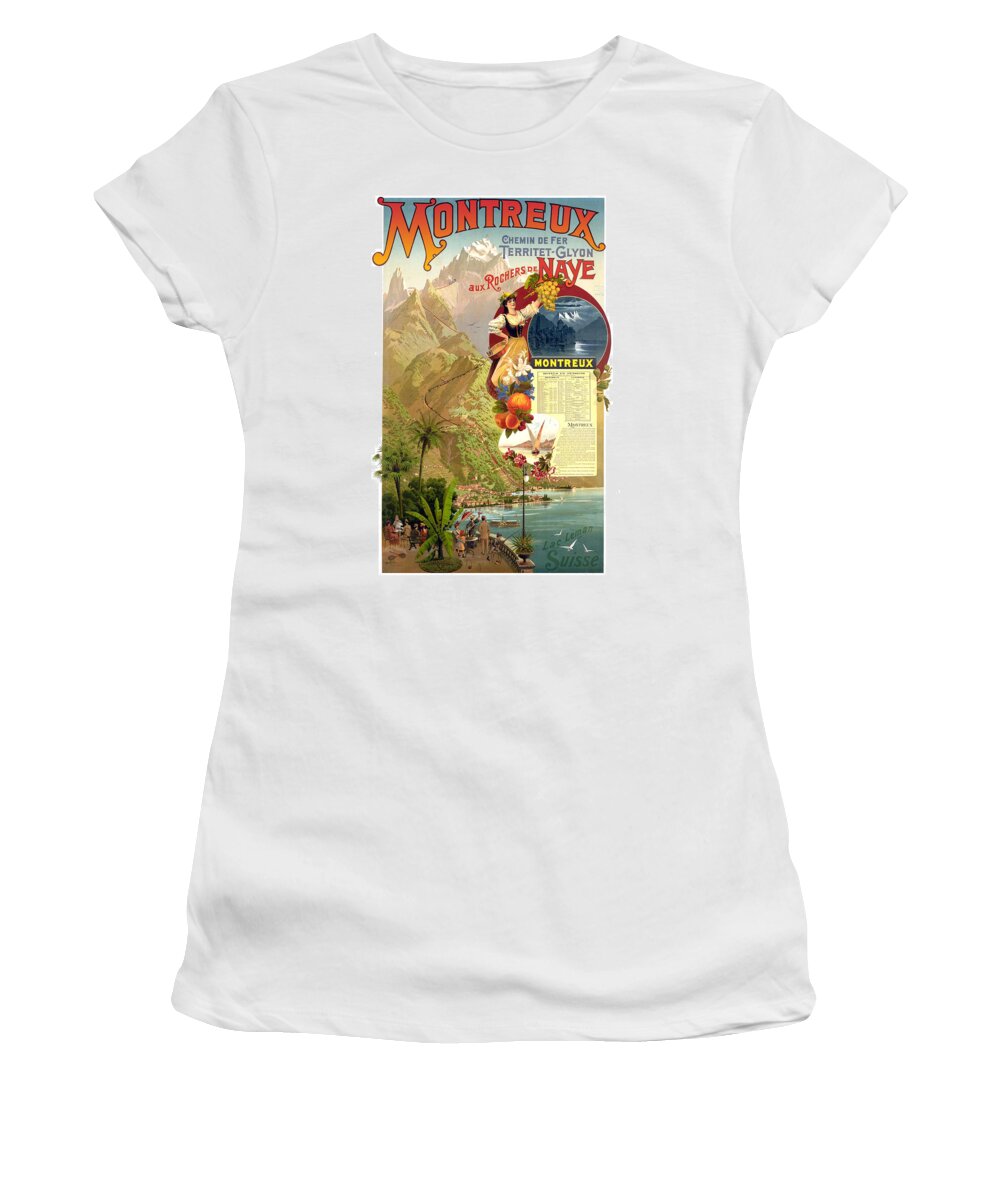 Montreux Women's T-Shirt featuring the digital art Montreux and Lake Geneva by Long Shot