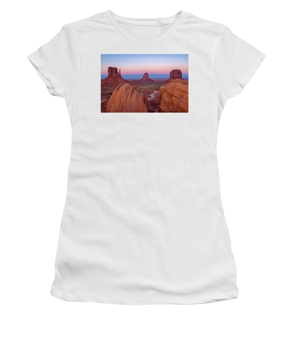 Monument Valley Women's T-Shirt featuring the photograph Monument Valley Evening by Darlene Bushue
