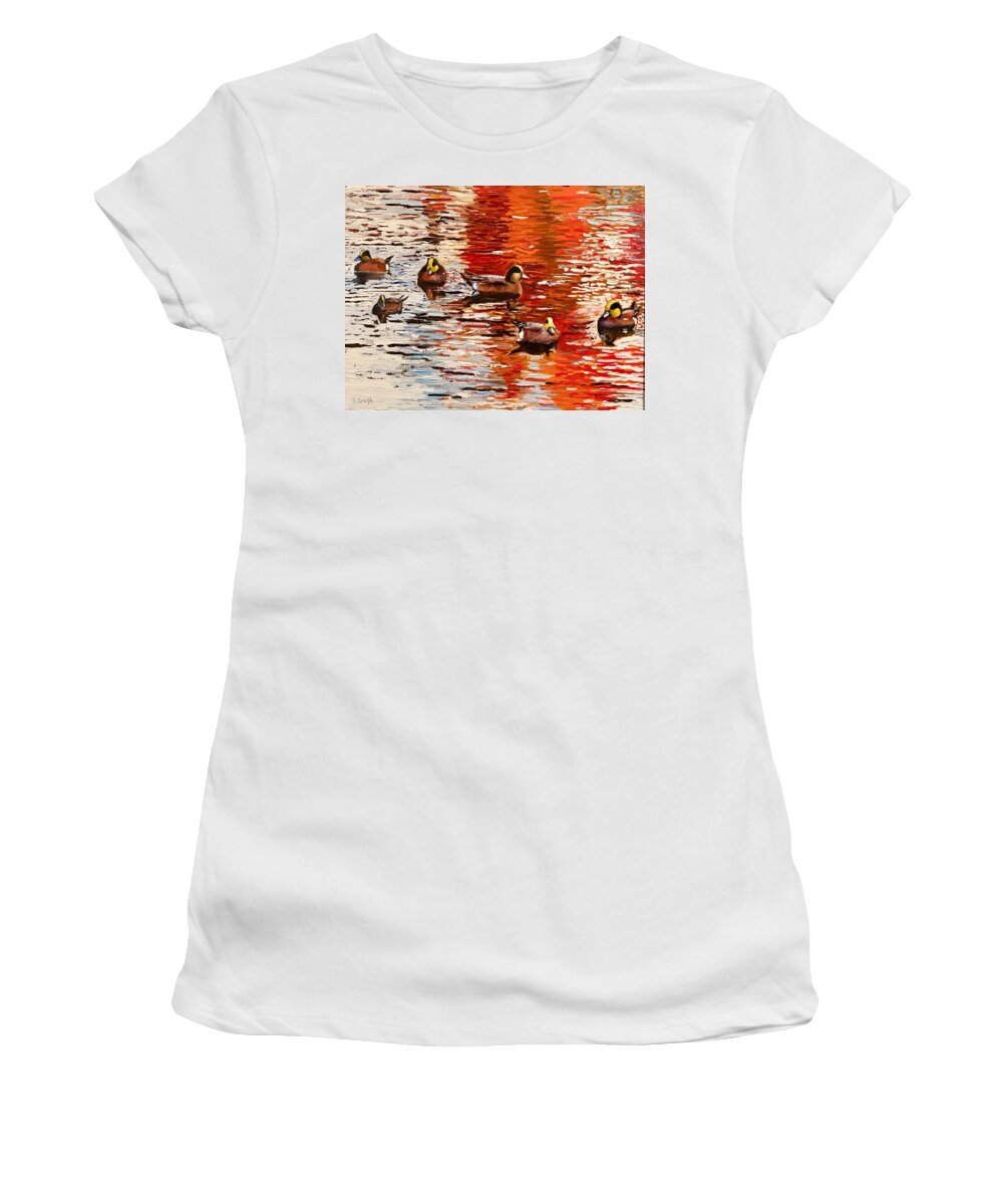 Ducks Women's T-Shirt featuring the painting Morning Ducks by Shawn Smith