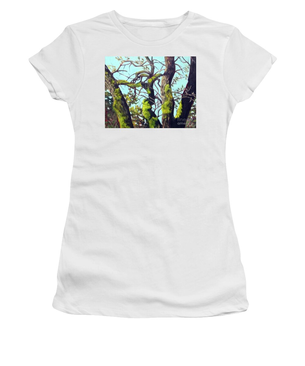 Northern California Landscape Women's T-Shirt featuring the painting Moss on Oaks, Oroville CA by Barbara Oertli