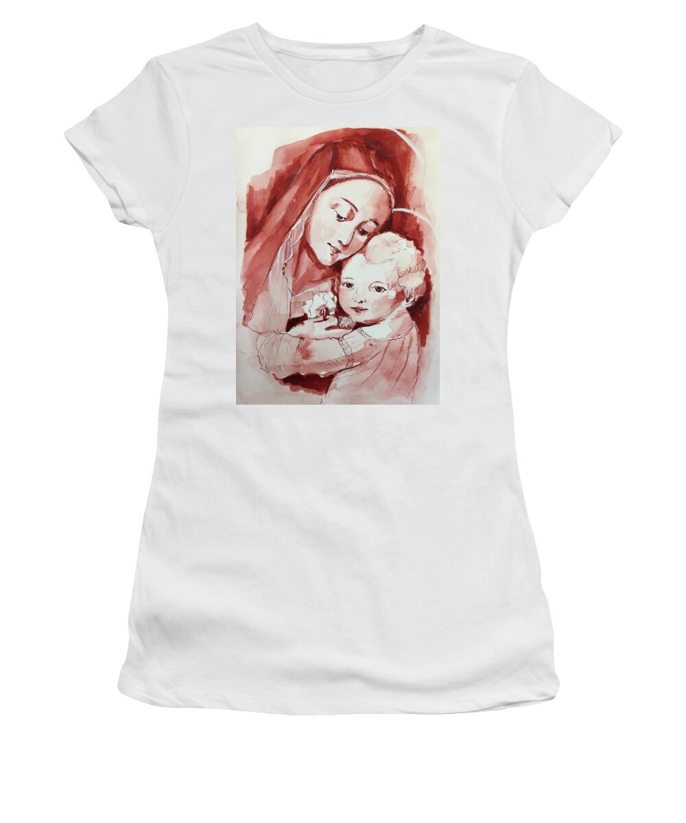 Mother And Child Women's T-Shirt featuring the drawing Mother and Child by Carolina Prieto Moreno