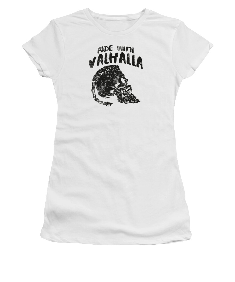Motorcycle Women's T-Shirt featuring the digital art Motorcycle Viking Ride Until Valhalla Rider by Toms Tee Store