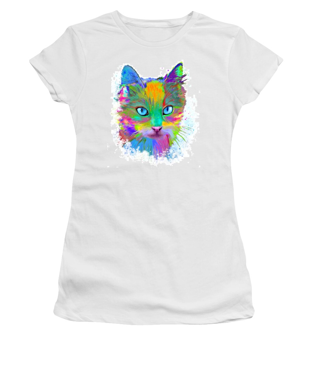 Cat Women's T-Shirt featuring the digital art Multicolor Cat 688 by Lucie Dumas