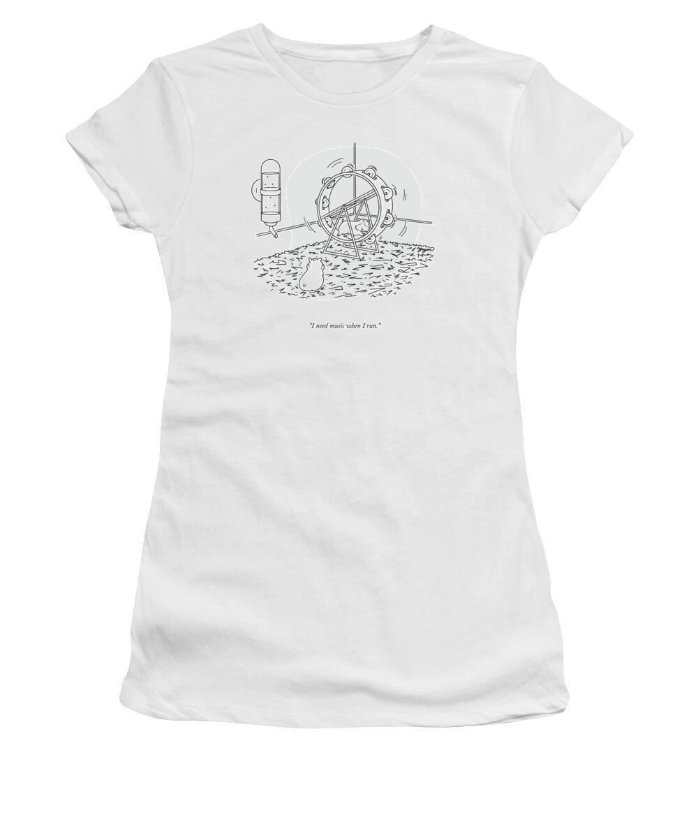 I Have To Listen To Music When I Run. Women's T-Shirt featuring the drawing Music When I Run by Jeremy Nguyen