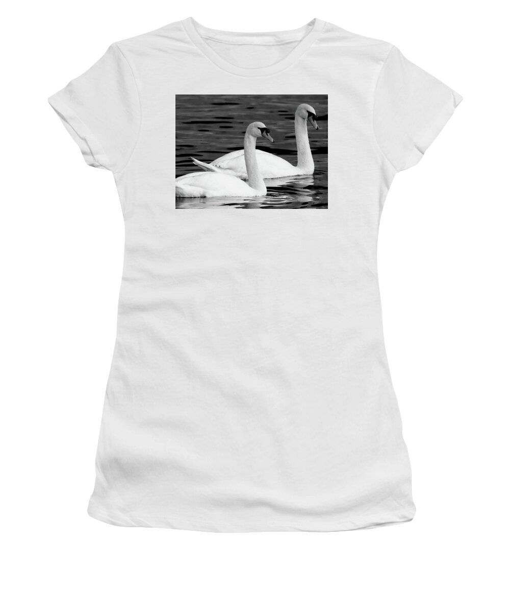 Swans Women's T-Shirt featuring the photograph Mute Swans by Jeffrey PERKINS