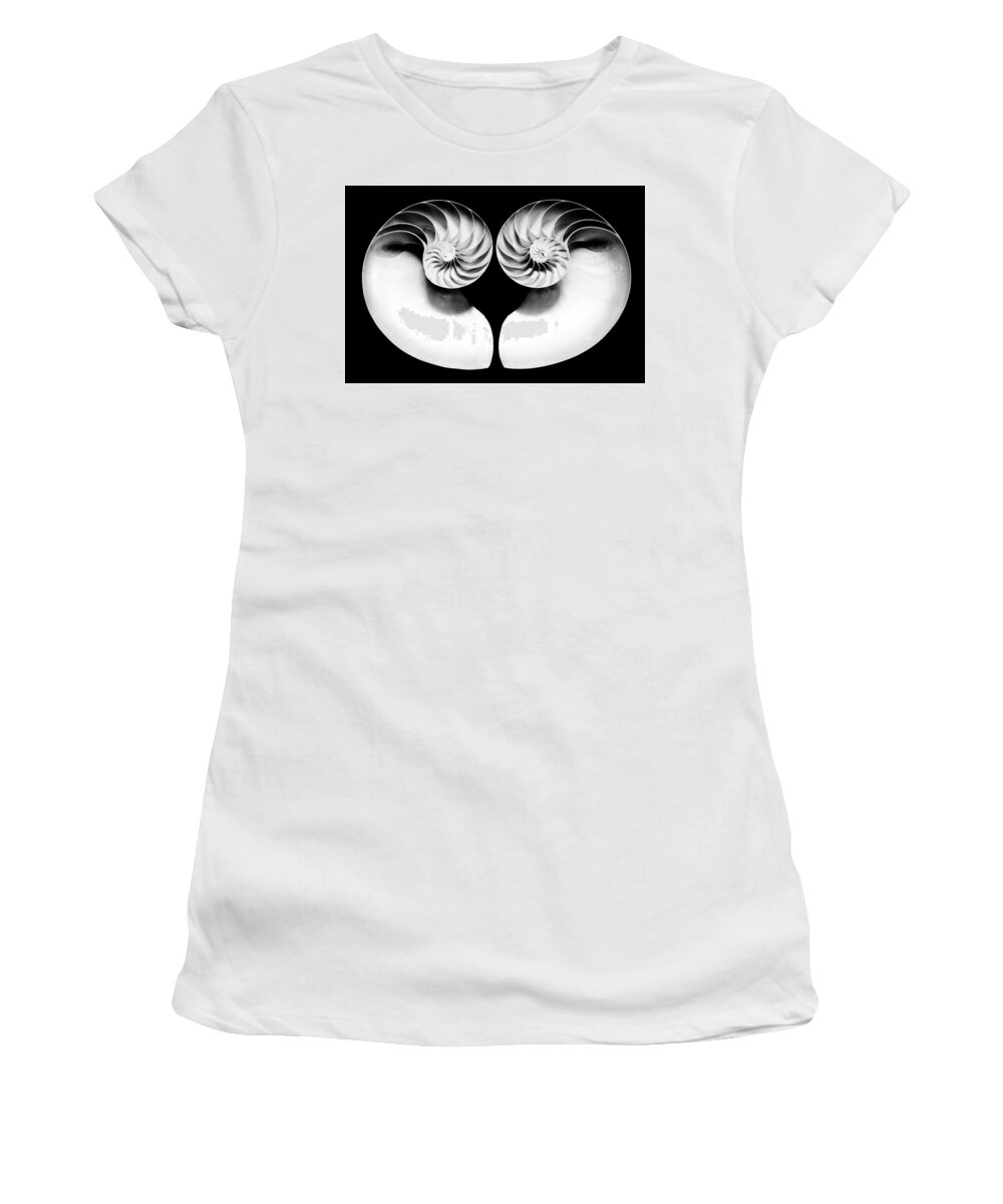 D6-s-7511-b2 Women's T-Shirt featuring the photograph Nautilus Shell Halves - bw by Paul W Faust - Impressions of Light