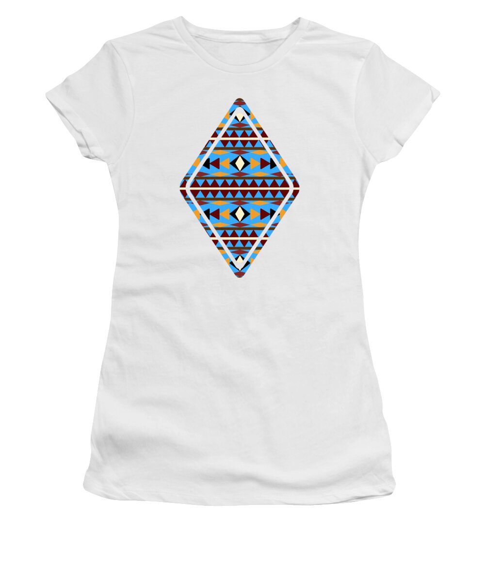Navajo Women's T-Shirt featuring the mixed media Navajo Blue Pattern Art by Christina Rollo