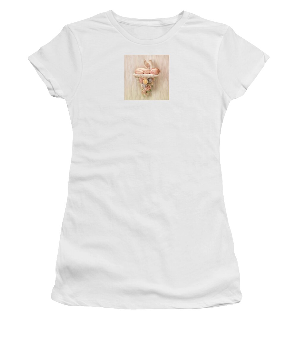 Angel Women's T-Shirt featuring the photograph Newborn Angel with Roses by Anne Geddes