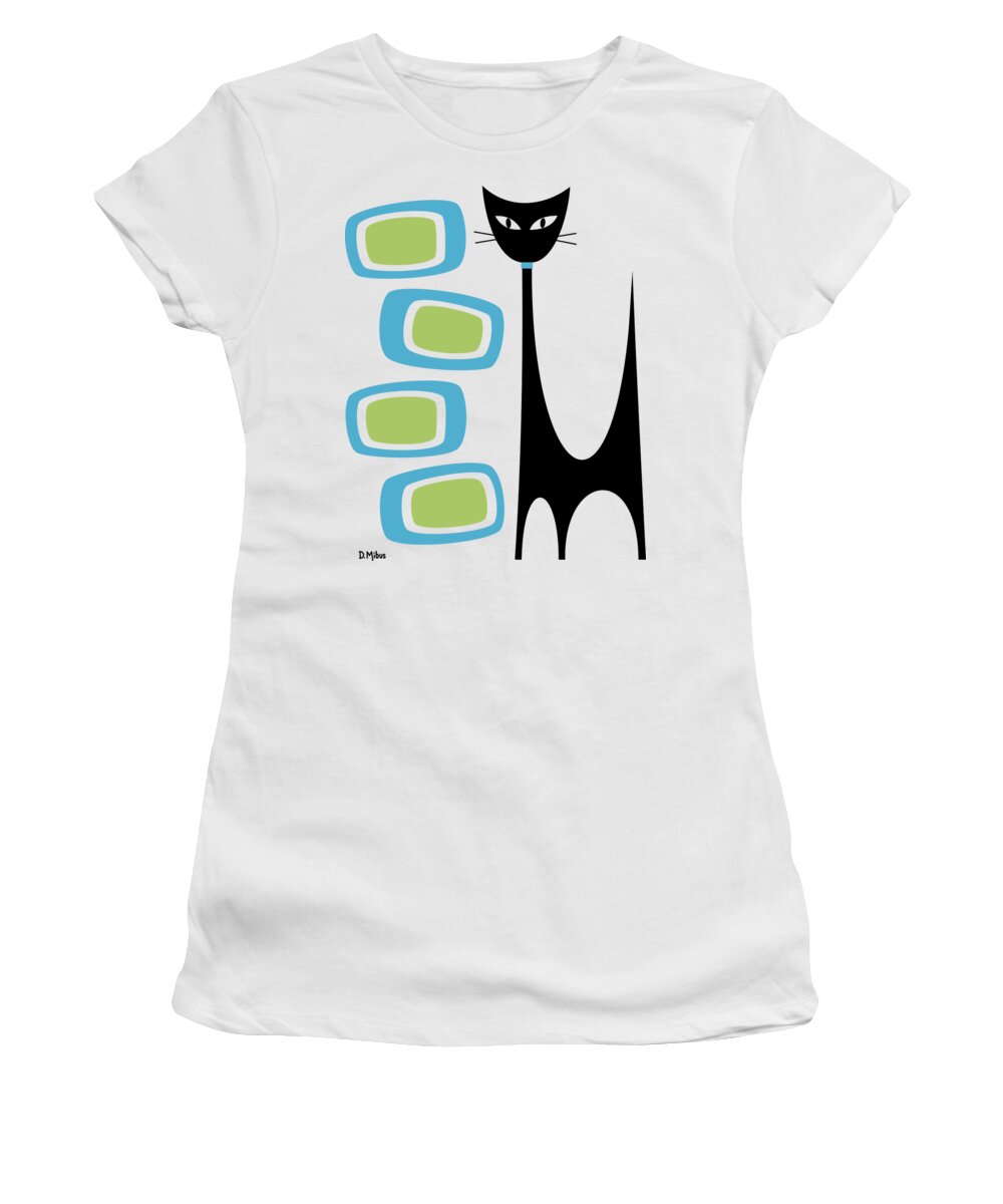 Atomic Women's T-Shirt featuring the digital art No Background Atomic Cat Blue Green by Donna Mibus