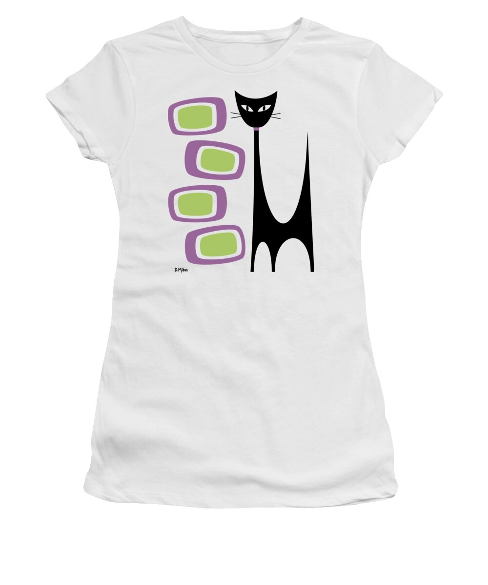 Atomic Women's T-Shirt featuring the digital art No Background Atomic Cat Purple Green by Donna Mibus