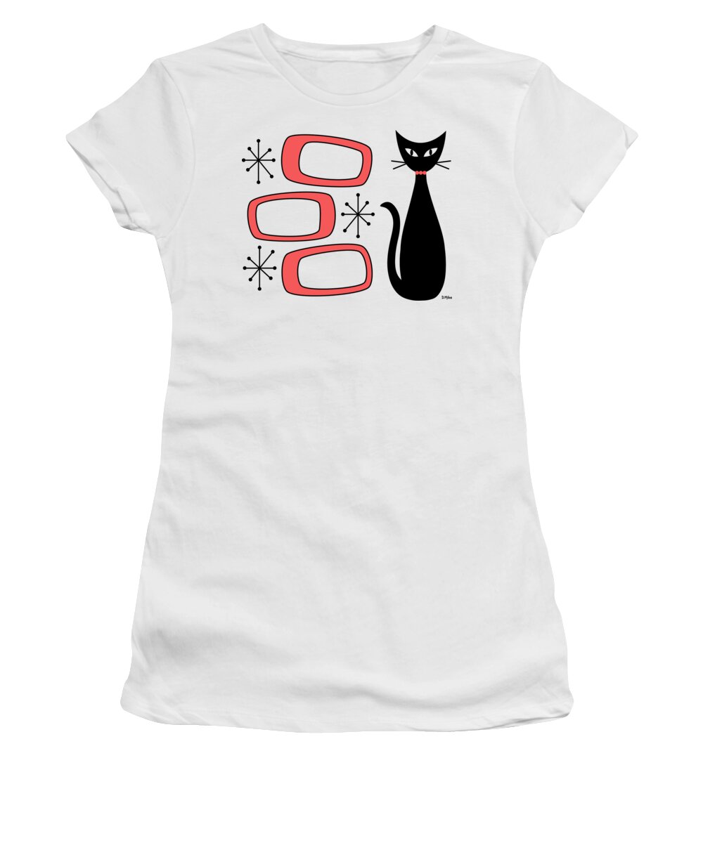 Mid Century Modern Women's T-Shirt featuring the digital art No Background Cat with Oblongs Salmon Pink by Donna Mibus