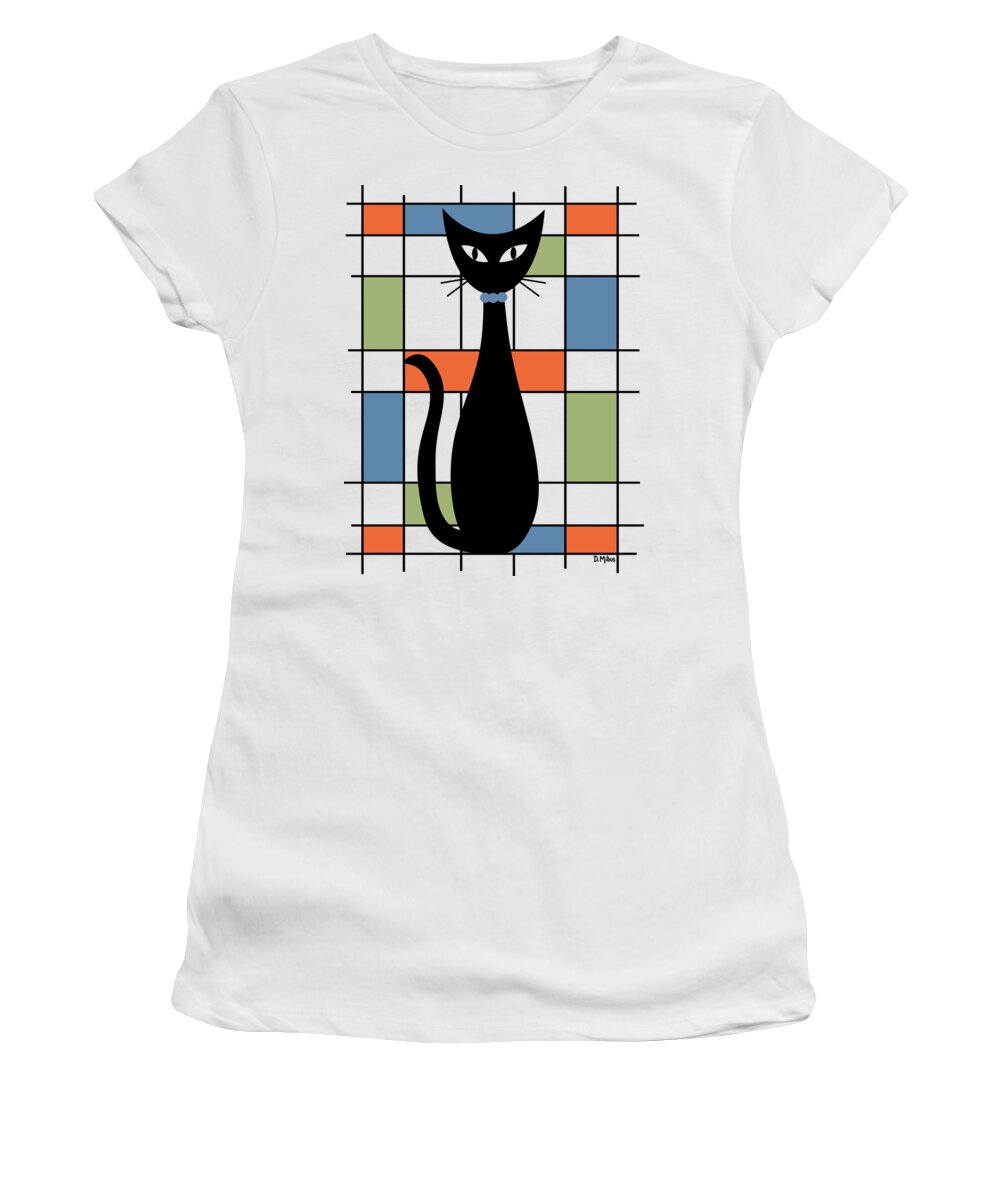 Abstract Black Cat Women's T-Shirt featuring the digital art No Background Mondrian Abstract Cat 1 by Donna Mibus