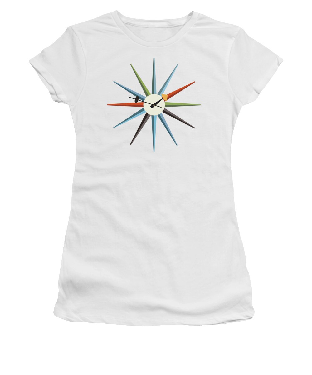 Mid Century Modern Women's T-Shirt featuring the digital art No Background Starburst Clock 1 by Donna Mibus