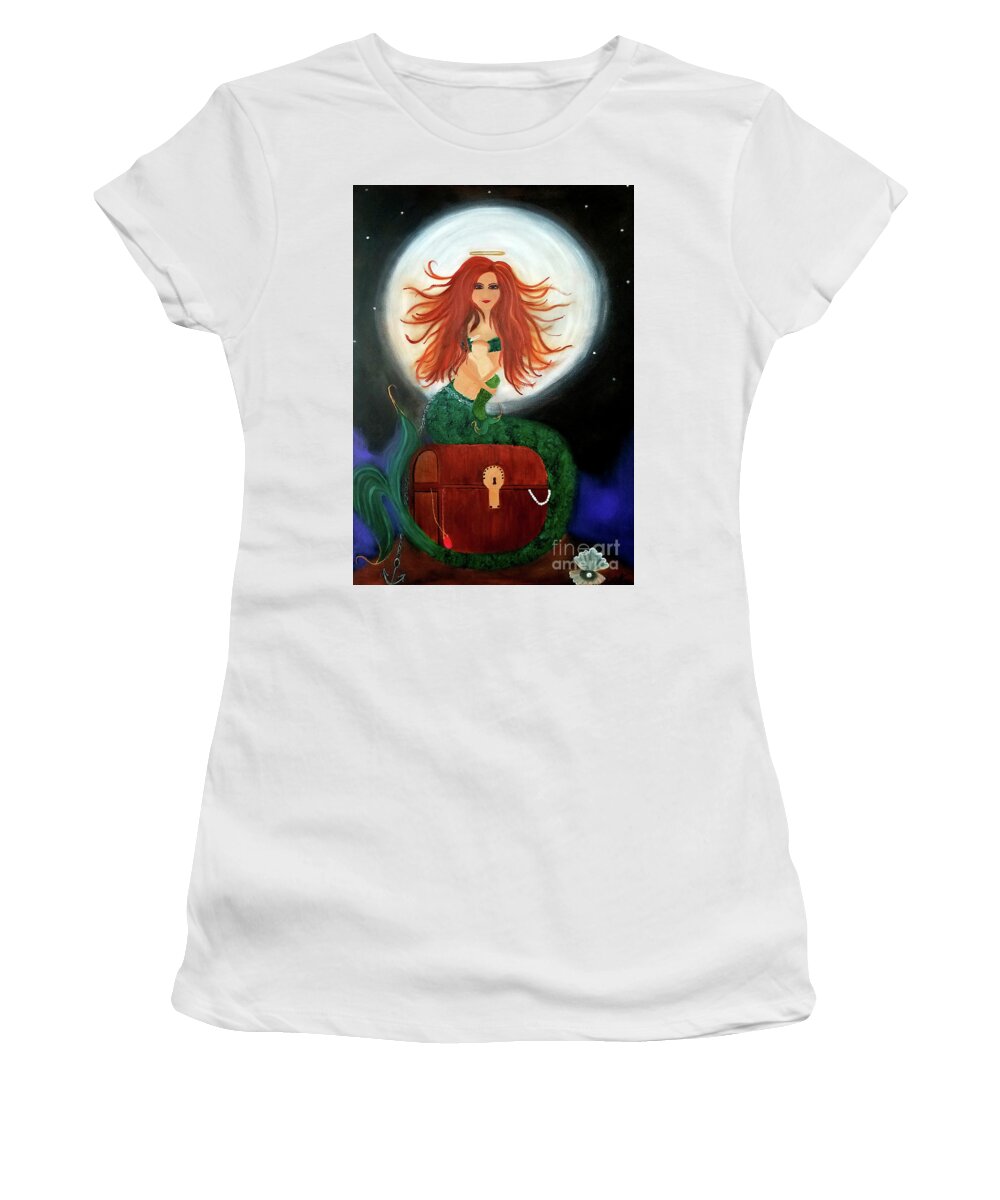 Mermaid Women's T-Shirt featuring the painting No Greater Treasure by Artist Linda Marie