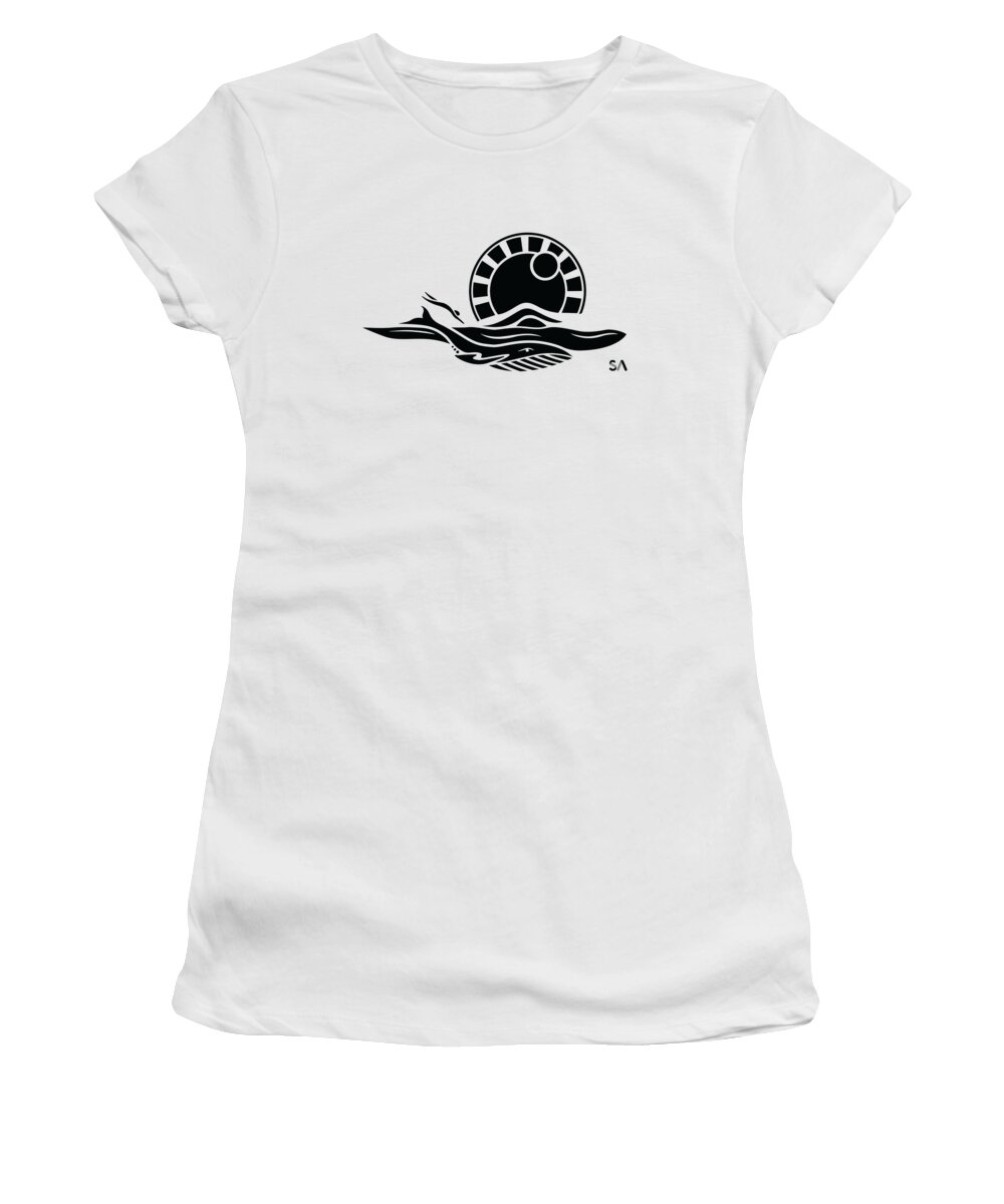 Black And White Women's T-Shirt featuring the digital art Ocean Swim by Silvio Ary Cavalcante