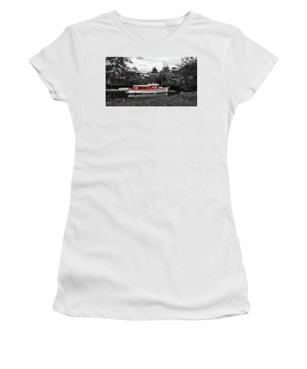  Women's T-Shirt featuring the digital art Old Boat On Clatskanie River by Fred Loring