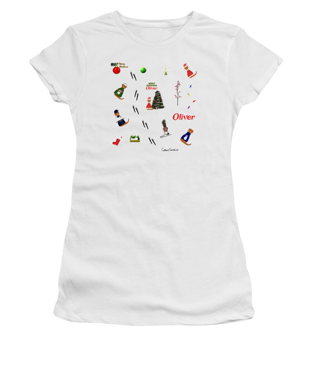 Oliver The Otter Women's T-Shirt featuring the digital art Oliver The Otter Christmas Random Pattern by Colleen Cornelius