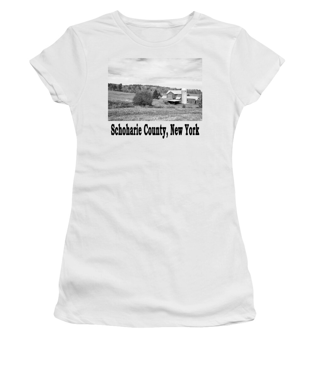 Autumn Women's T-Shirt featuring the photograph On the Farm in New York - Black and White by Angie Tirado