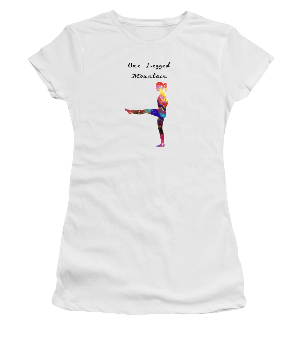 One Legged Mountain Yoga Pose Watercolor design q Women's T-Shirt
