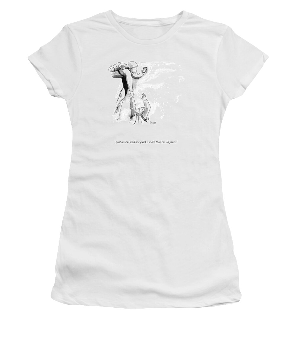 “just Need To Send One Quick E-mail Women's T-Shirt featuring the drawing One Quick Email by Benjamin Schwartz