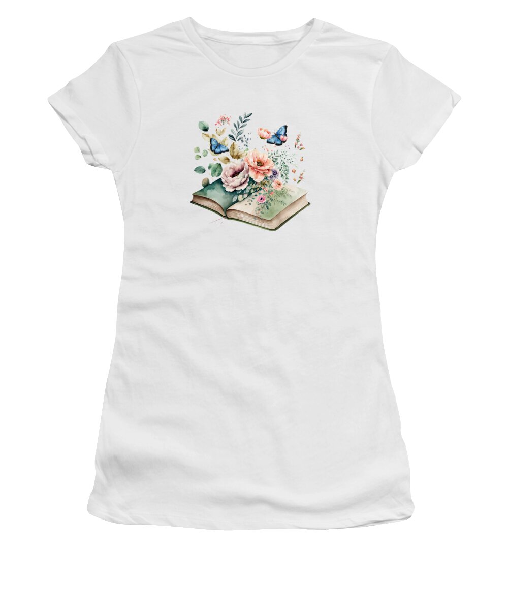 Book Women's T-Shirt featuring the mixed media Opening A Book Is Like Opening A Door To A New Magical World by Johanna Hurmerinta