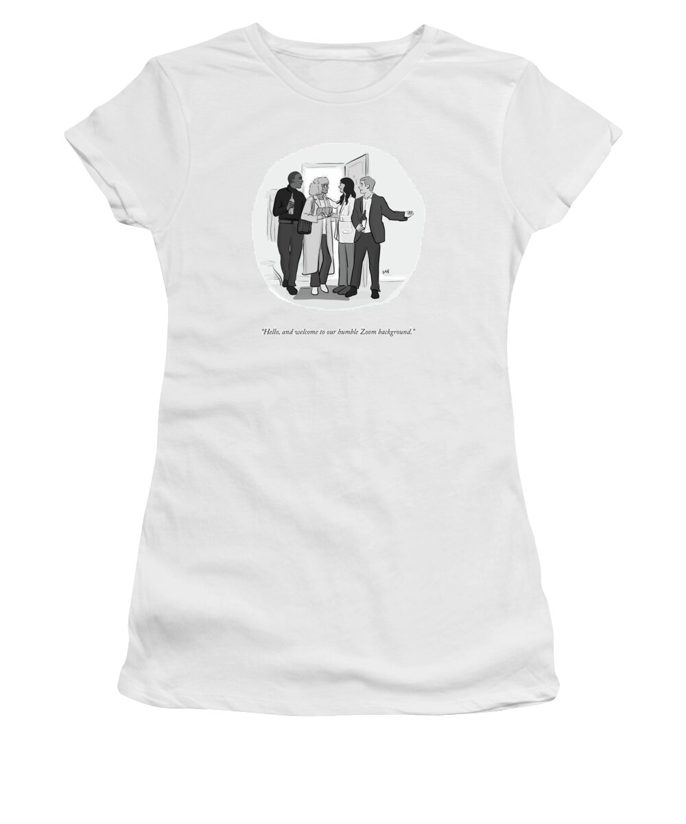 “hello Women's T-Shirt featuring the drawing Our Humble Zoom Background by Brooke Bourgeois