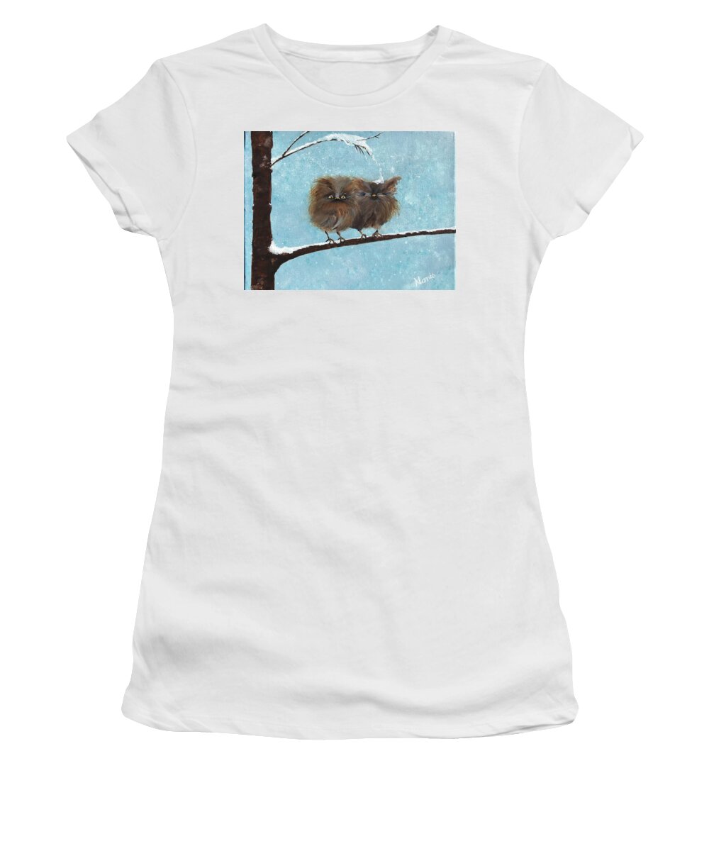 Owls Women's T-Shirt featuring the painting Owl Ouch by Deborah Naves