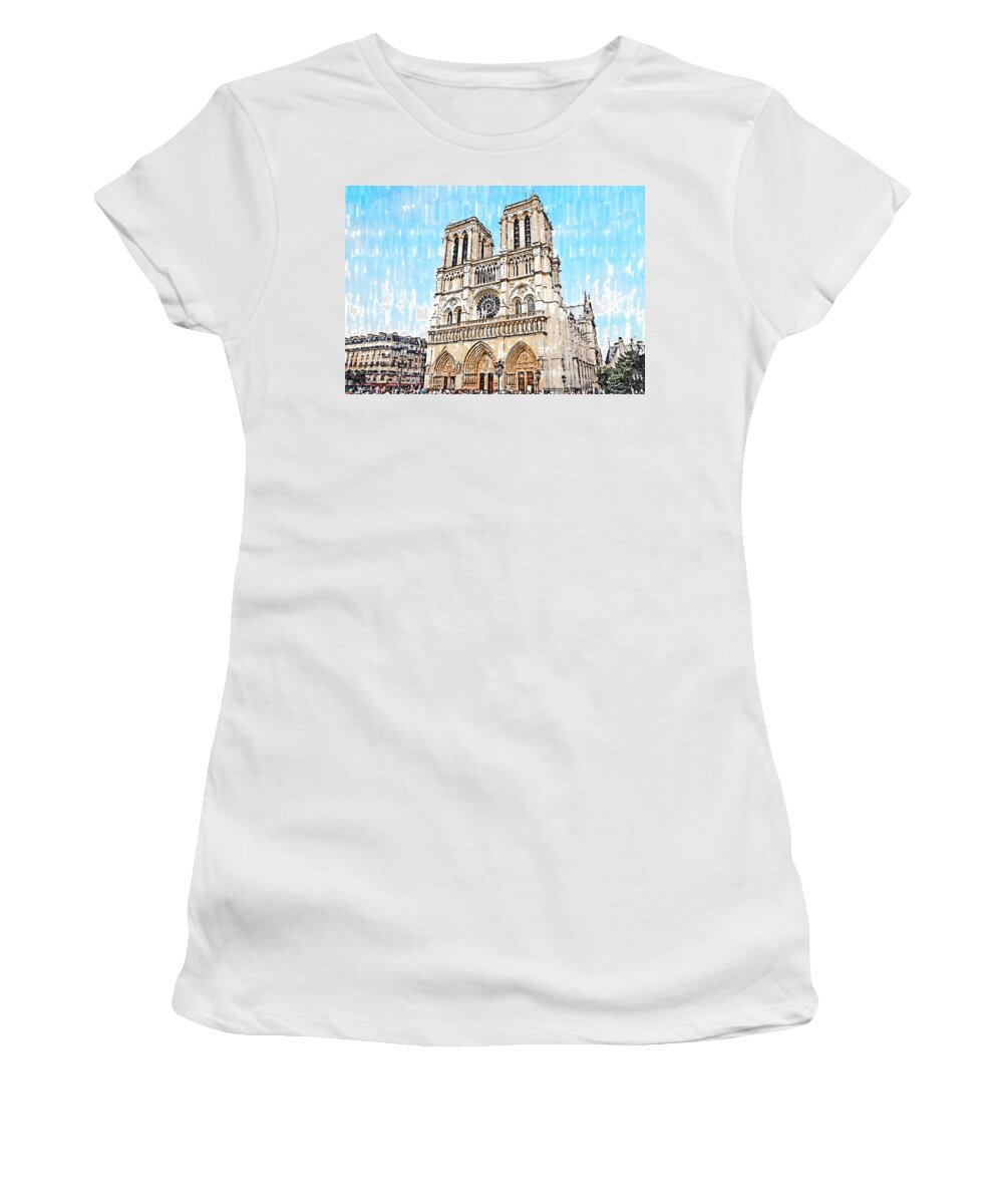 Paris Cityscape Women's T-Shirt featuring the painting Paris Panorama - 28 by AM FineArtPrints