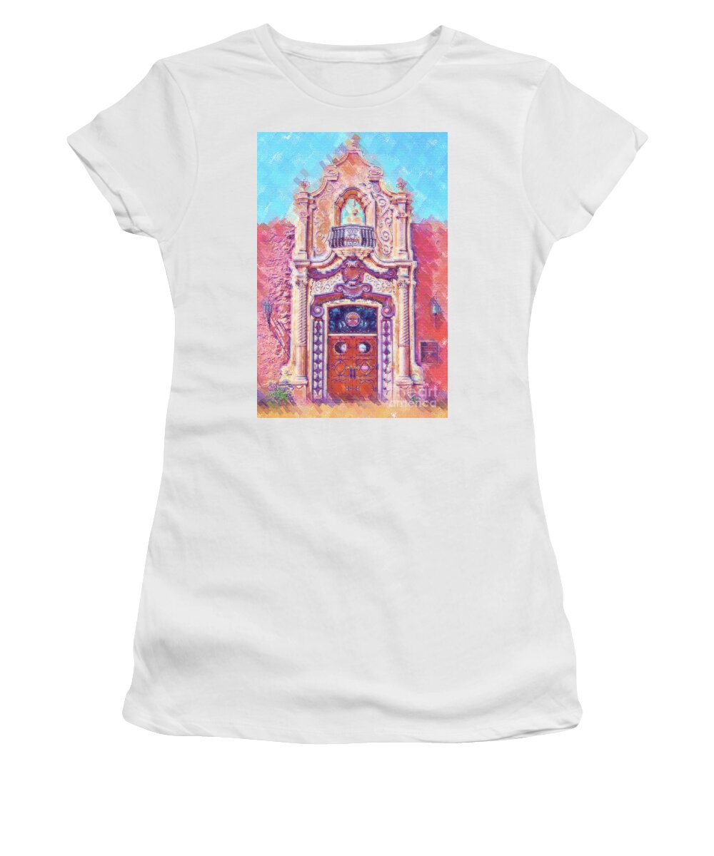 Architectural-details Women's T-Shirt featuring the digital art Pastel Train Station Door by Kirt Tisdale