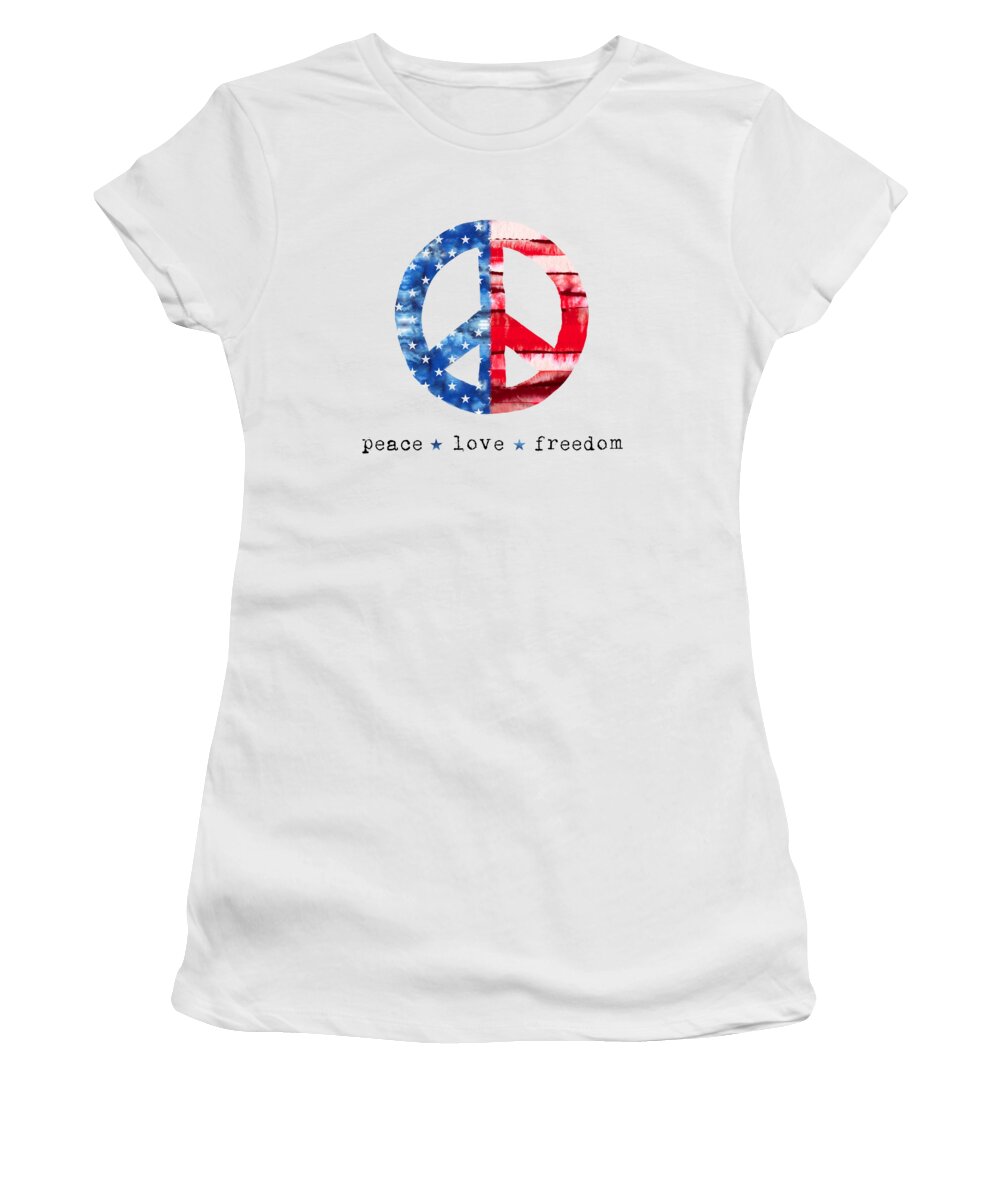 Peace Women's T-Shirt featuring the painting Peace Love Freedom - Art by Jen Montgomery by Jen Montgomery